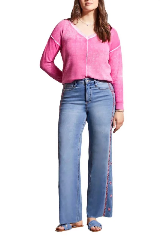 Brook Embroidered Wide Leg Jeans In Blue Lotus