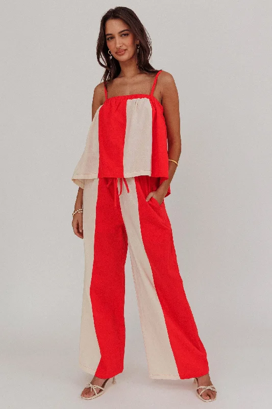 Dream Girl Contrast Wide Leg Pant Tomato Red