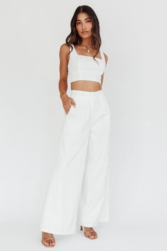 Empire Wide-Leg Side Pocket Pants White