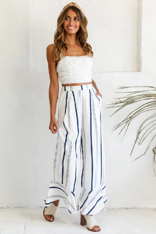 Hermosa Wide Leg Pocket Pants Stripe Print Navy