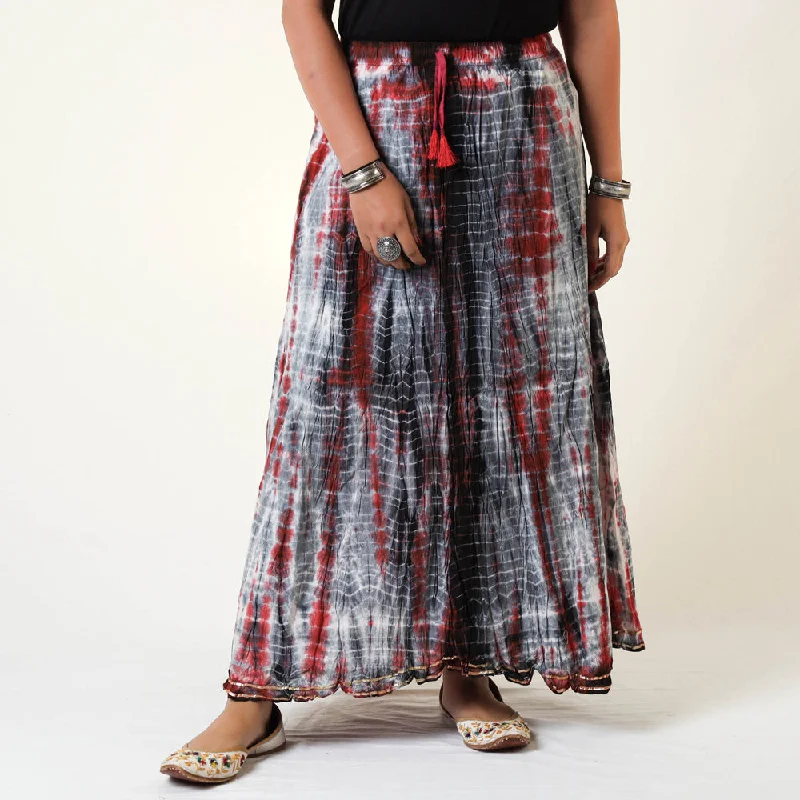 Black - Shibori Tie-Dye Cotton Long Skirt