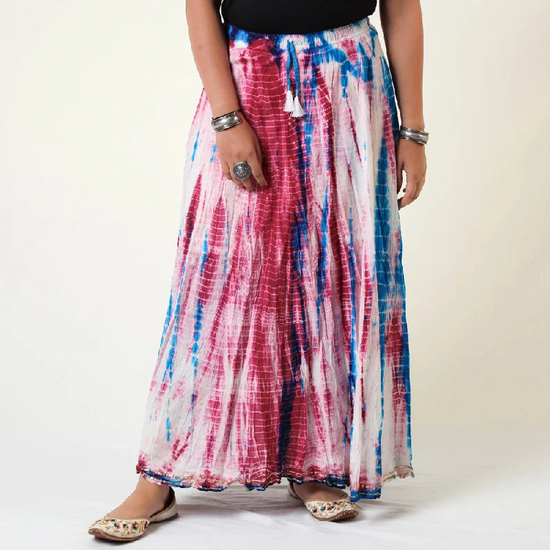 Pink - Shibori Tie-Dye Cotton Long Skirt