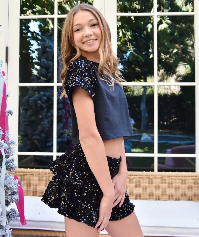 Katie J NYC Girls Black Sequin Misha Top