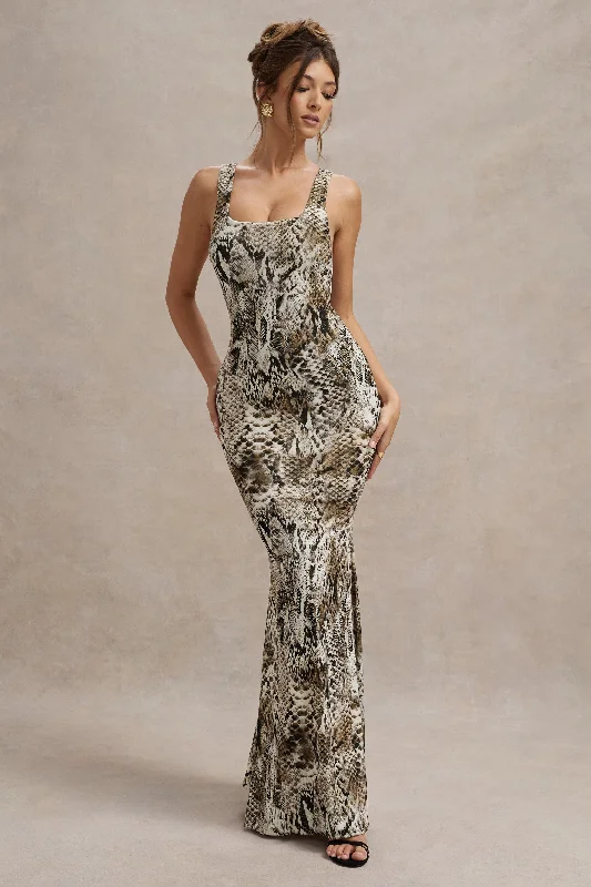 Mahina | Snake Print Square-Neck Maxi Dress