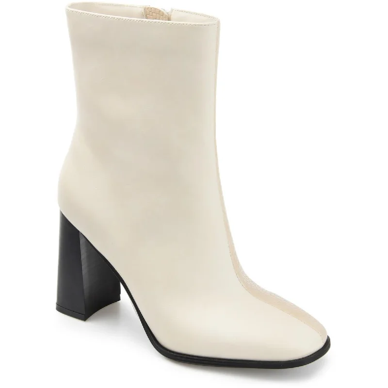 Journee Collection Womens Ivory Faux Leather Embossed Mid-Calf Boots