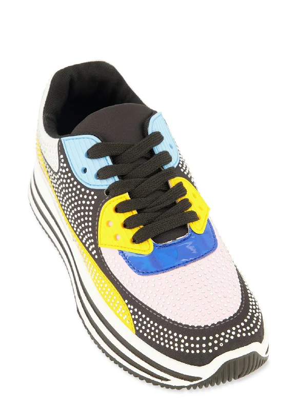 Color Block Rhinestone Platform Sneakers