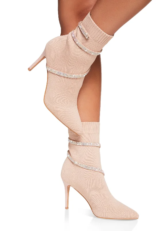 Rhinestone Wrap Around Stiletto Sock Booties