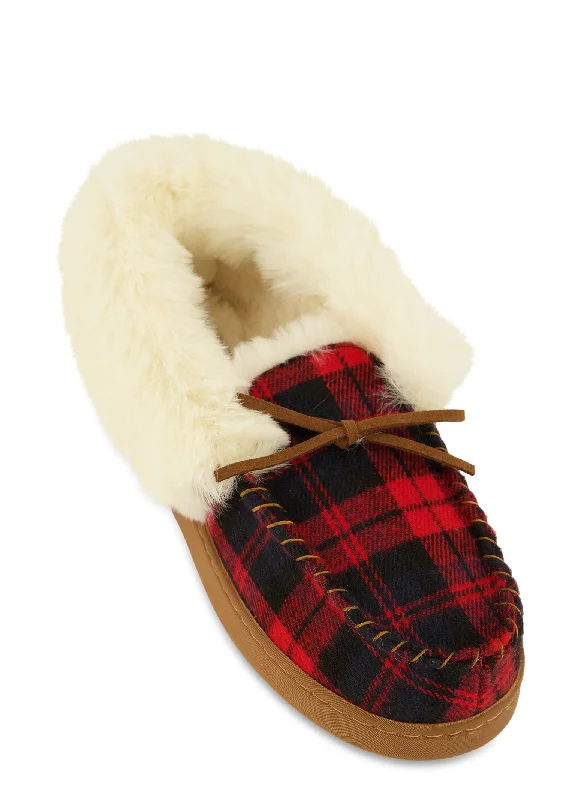 Faux Fur Lined Moccasin Slippers