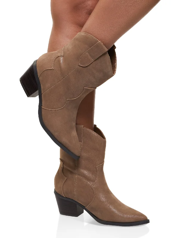 Pointed Toe Mid Heel Cowboy Boots