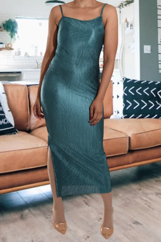 Teal Plisse Strappy Dress