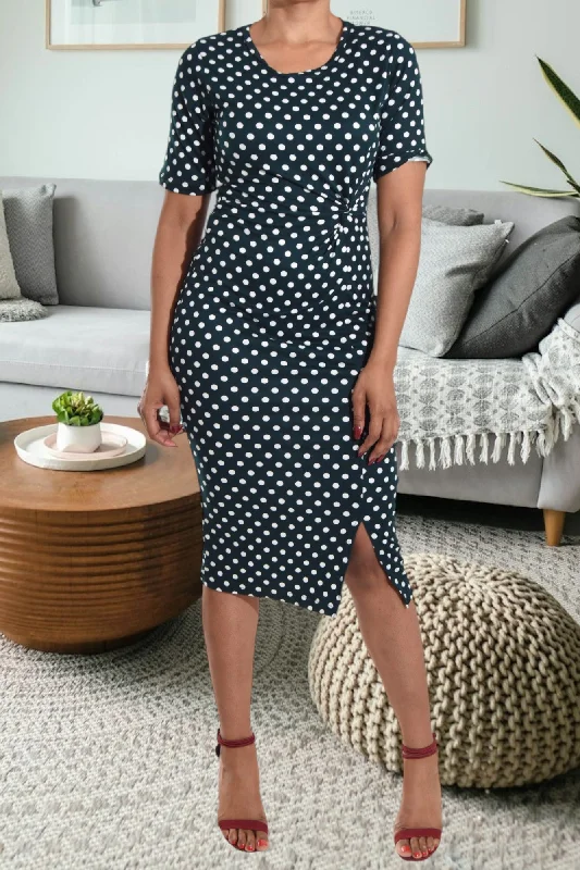 Teal Polka Dot Tie Front Dress