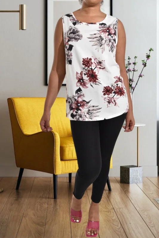 White And Burgundy Floral Blouse