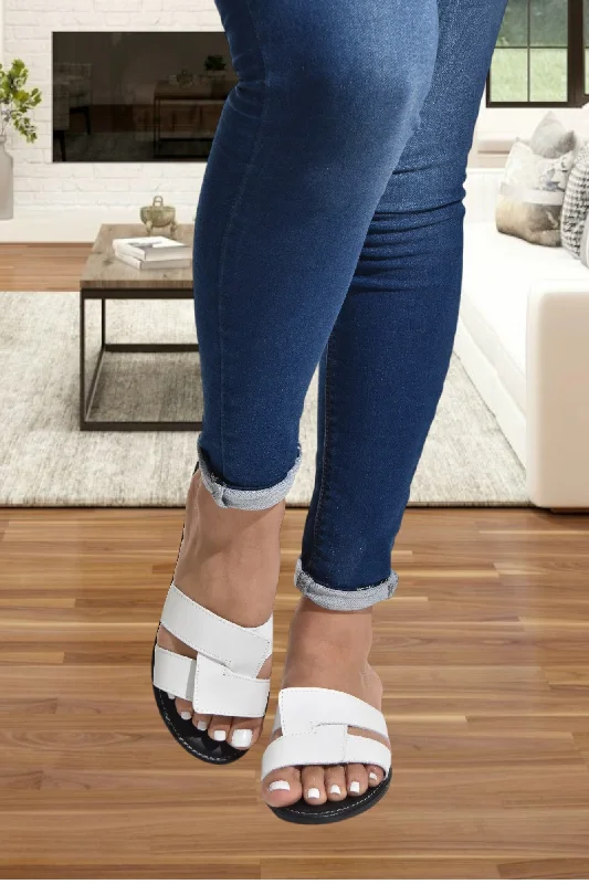 White Square Pattern Sandals