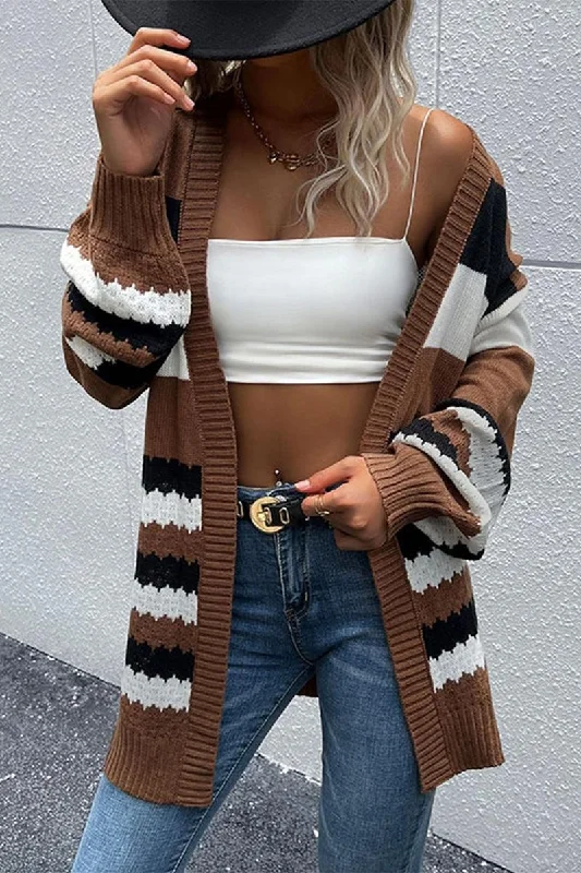 COLOR BLOCK OPEN FRONT CASUAL CARDIGAN