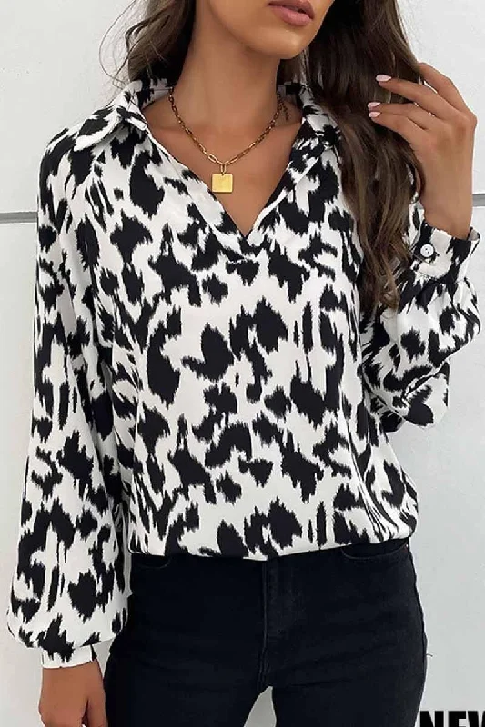 RETRO LAPEL LONG SLEEVED PRINTED SHIRT