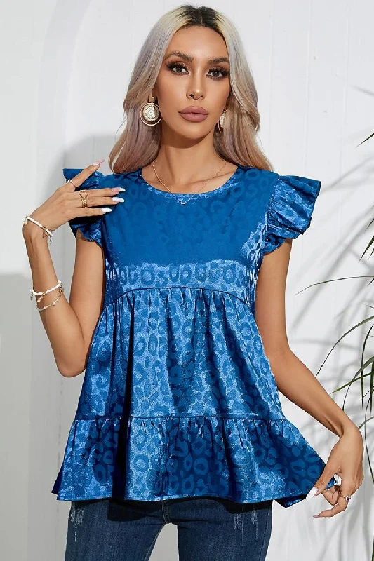 FRILL SLEEVE PATTERNED JACQUARD TUNIC TOP