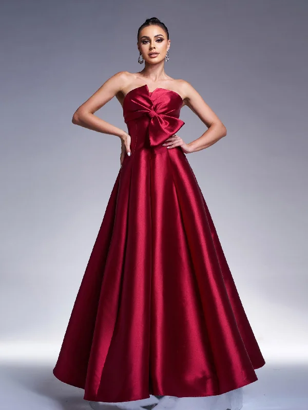 Statement Bow Off-Shoulder Satin Prom Dress